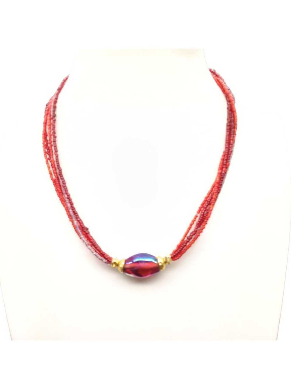 Carol Dauplaise Red Multi-Strand Beaded Necklace With Gold-Tone Accents & Irides